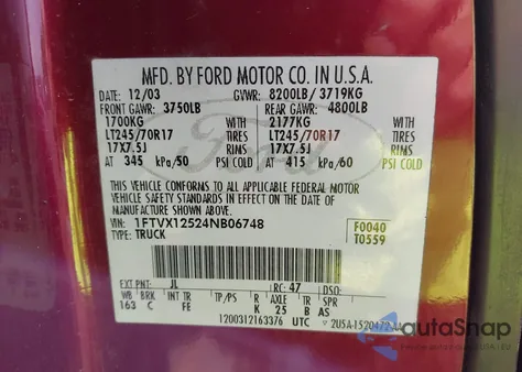 2004 Ford F-150 Xl/Xlt из США, поврежденный, VIN 1FTVX12524NB06748